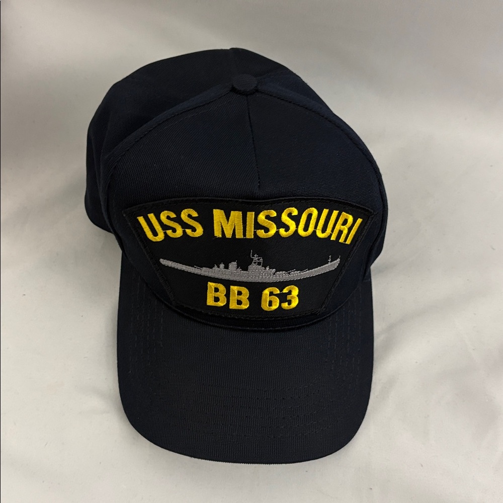 USS Missouri BB 63 SnapBack Hat - Made in USA Cap Navy Blue W/Insert